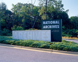 Entrance to the National Archives in College Park, MD (source).