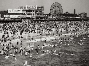 New Yorkers enjoying summer on Coney Island circa 1940's. From here.